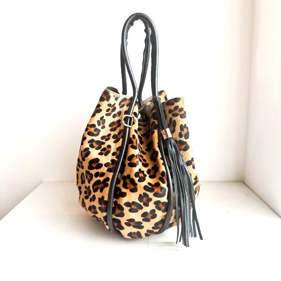 Leopard Print Tote Bag with Black Accents - Picture 10 of 11
